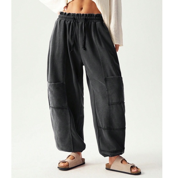 Cozy Black Reverse Stitch Pockets Stretchy Waist Jogger Pants - Picture 6 of 6